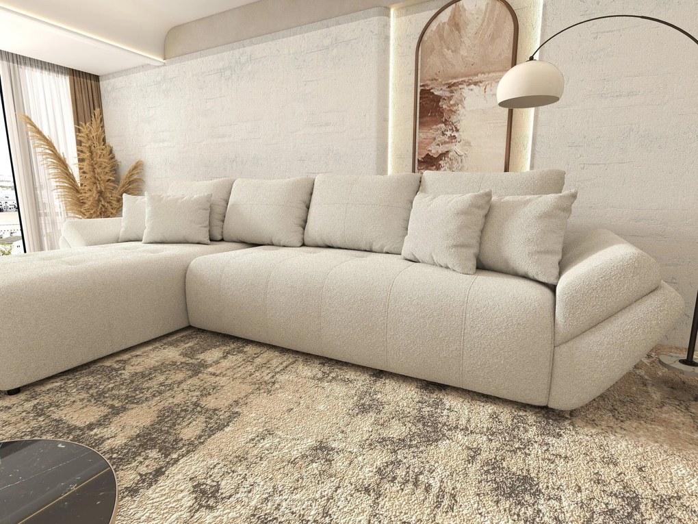 Colțar extensibil dumonde cu ladă de depozitare si sezut confortabil din spuma high-density, Berlin XL Euphoria Ivory 350x185 cm