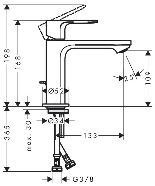 Baterie lavoar cu ventil, Hansgrohe, Rebris E 110, crom