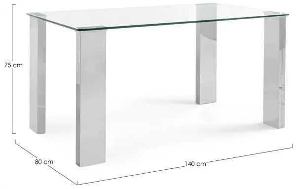 Masa dining pentru 6 persoane transparenta/crom din sticla temperata, 140 cm, New Arley Bizzotto