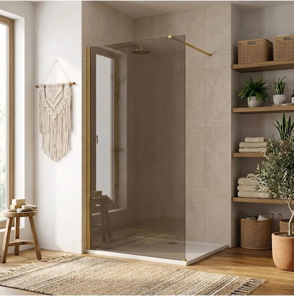 Paravan de dus fumuriu Rea Flexi Brown 110 cm auriu periat