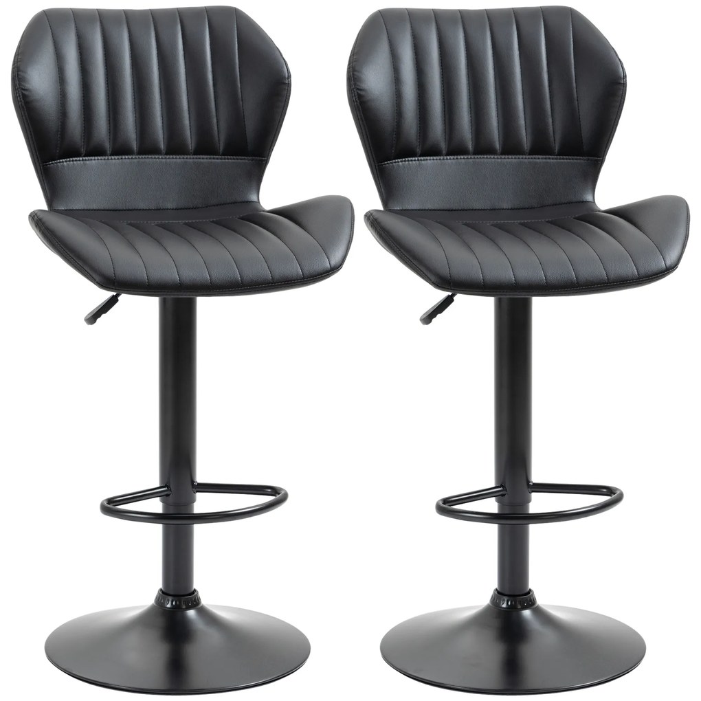 HOMCOM Scaun de Bar Barstuhl Set 2 buc. reglabil în înălțime 48,5 x 55,5 x 90-110 cm Piele Ecologică + Oțel Negru | Aosom Romania