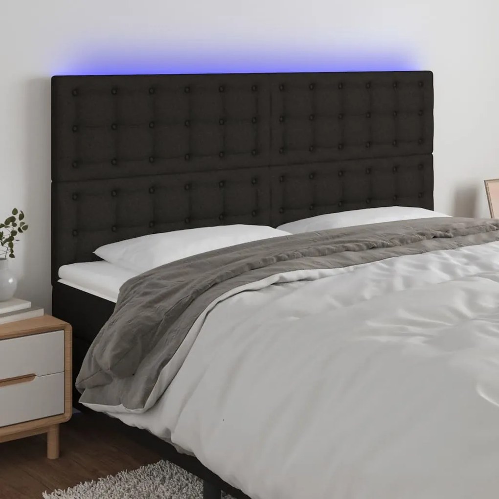 vidaXL Tăblie de pat cu LED, negru, 180x5x118/128 cm, textil