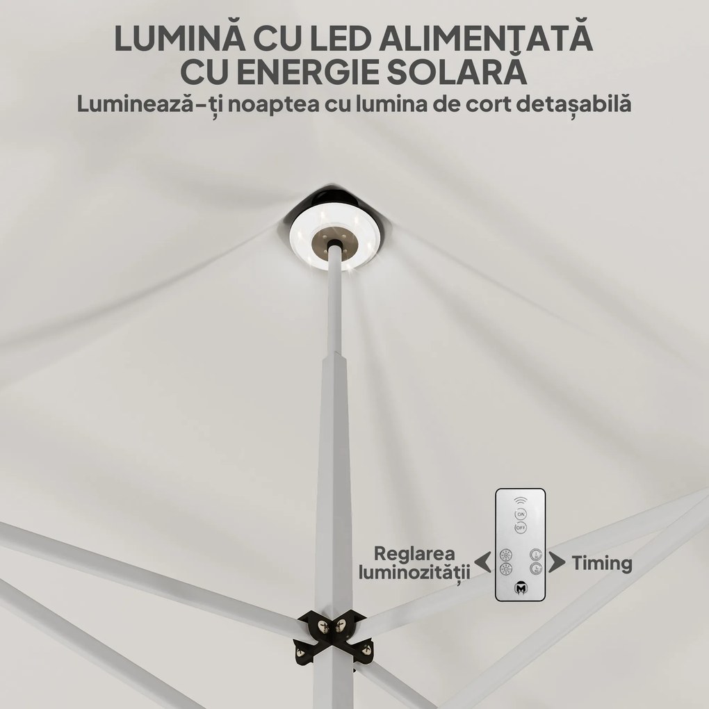 Outsunny Pavilion Pliabil cu Lumină LED, Geantă de Transport și Înălțime Reglabilă, 300x300x340 cm, Alb | Aosom Romania