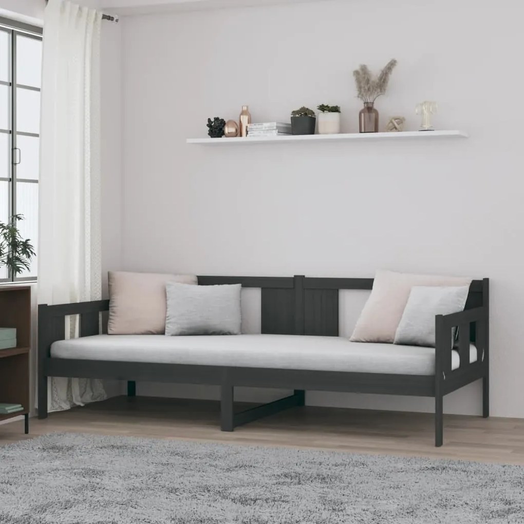 820279 vidaXL Pat de zi, gri, 90x190 cm, lemn masiv de pin