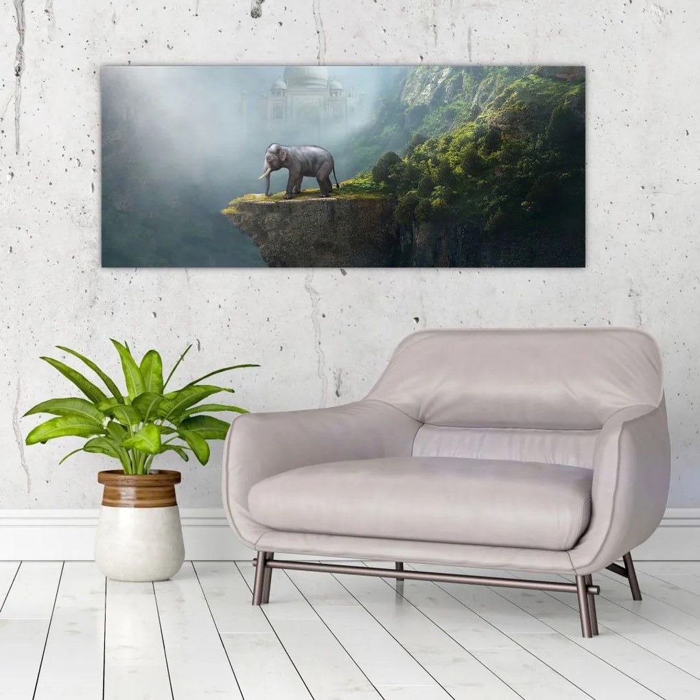 Tablou - Elefant în vârful Taj Mahalului (120x50 cm)