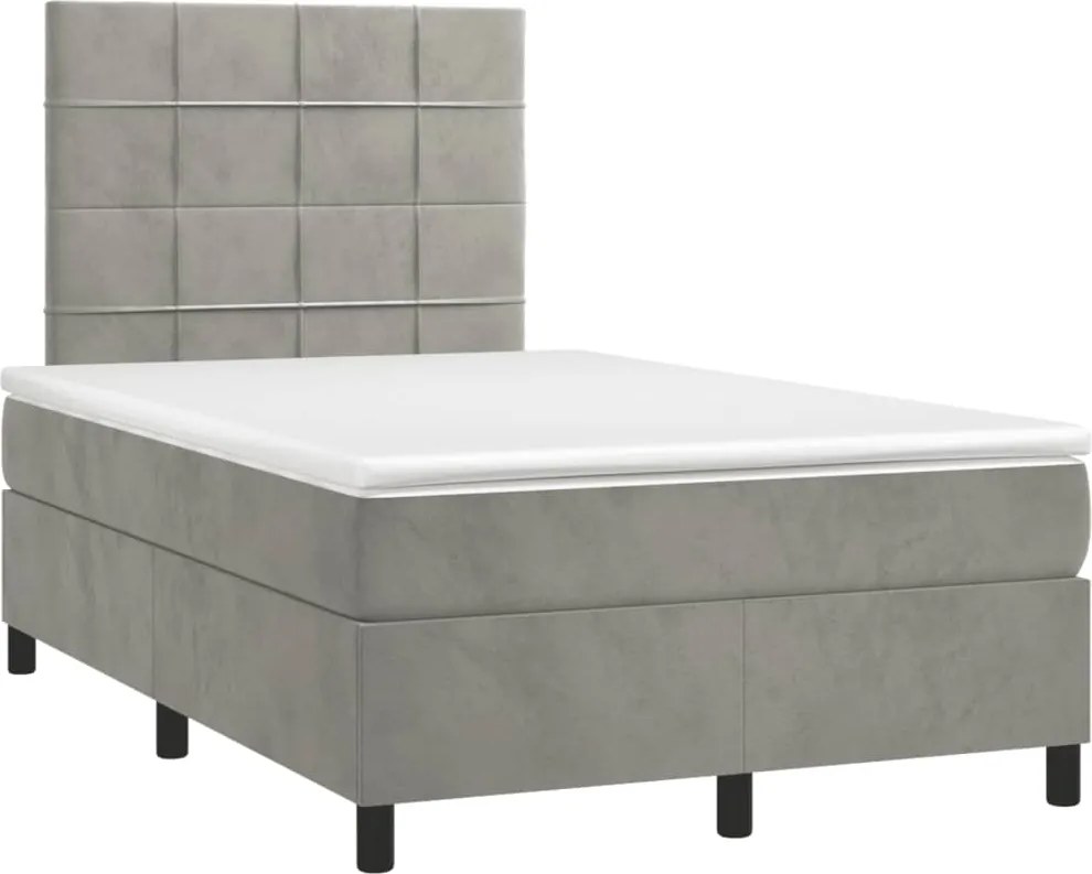 vidaXL Pat box spring cu saltea, gri deschis, 120x190 cm, catifea
