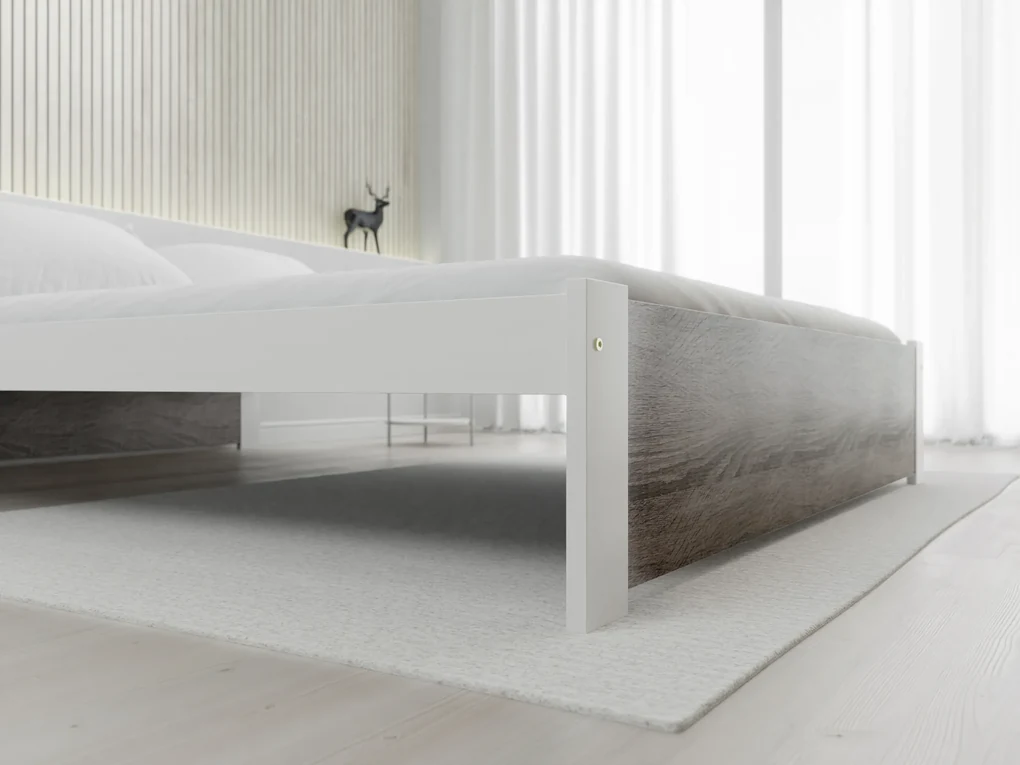 Pat dublu Culoare alb/stejar trufa, IKAROS 140 x 200 cm Saltele: Cu saltele Deluxe 10 cm, Somiera pat: Cu lamele curbate