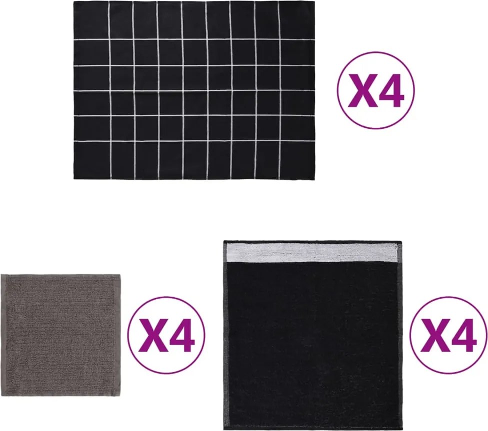vidaXL Set de prosoape, 12 buc., negru, bumbac