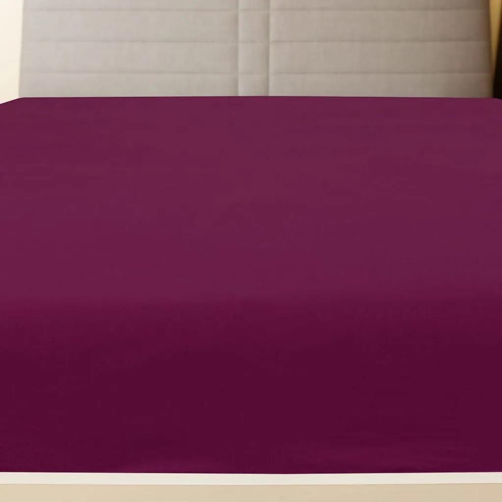 Cearsaf de pat cu elastic, bordo, 180x200 cm, bumbac