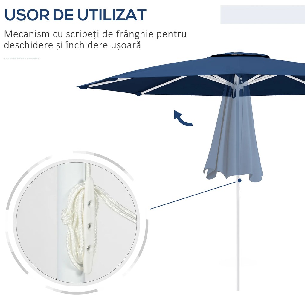 Outsunny Umbrelă Soare Exterior Gradină Reglabilă 4cm Copertină Albastru 8 Nervuri | Aosom Romania