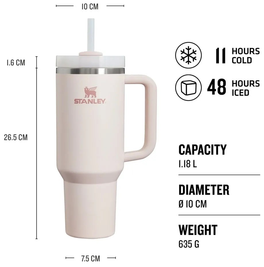 Termos roz deschis cu pai din oțel inoxidabil 1,18 l Quencher H2.0 FlowState Tumbler Rose Quartz – Stanley