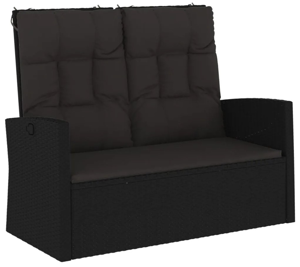 362185 vidaXL Bancă rabatabilă de grădină cu perne, negru, 118 cm, poliratan