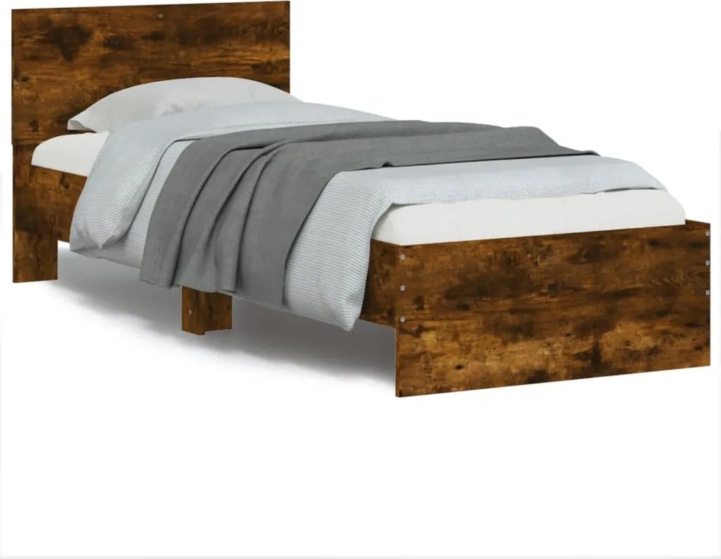 vidaXL Cadru de pat cu tăblie stejar fumuriu 75x190 cm lemn prelucrat