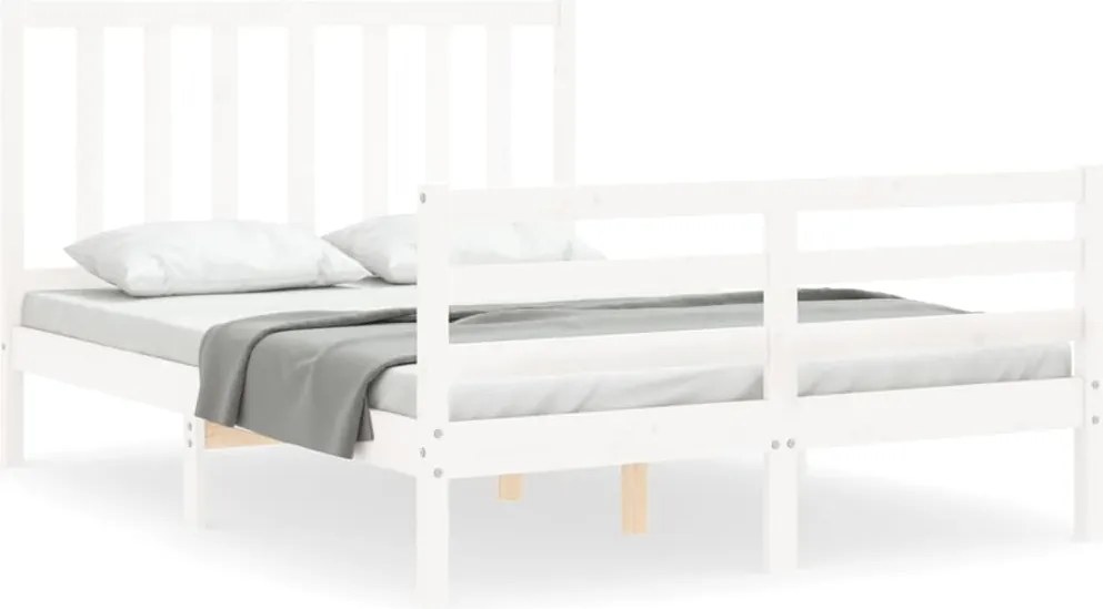 vidaXL Cadru de pat fără saltea, alb, 140x190 cm, lemn masiv de pin