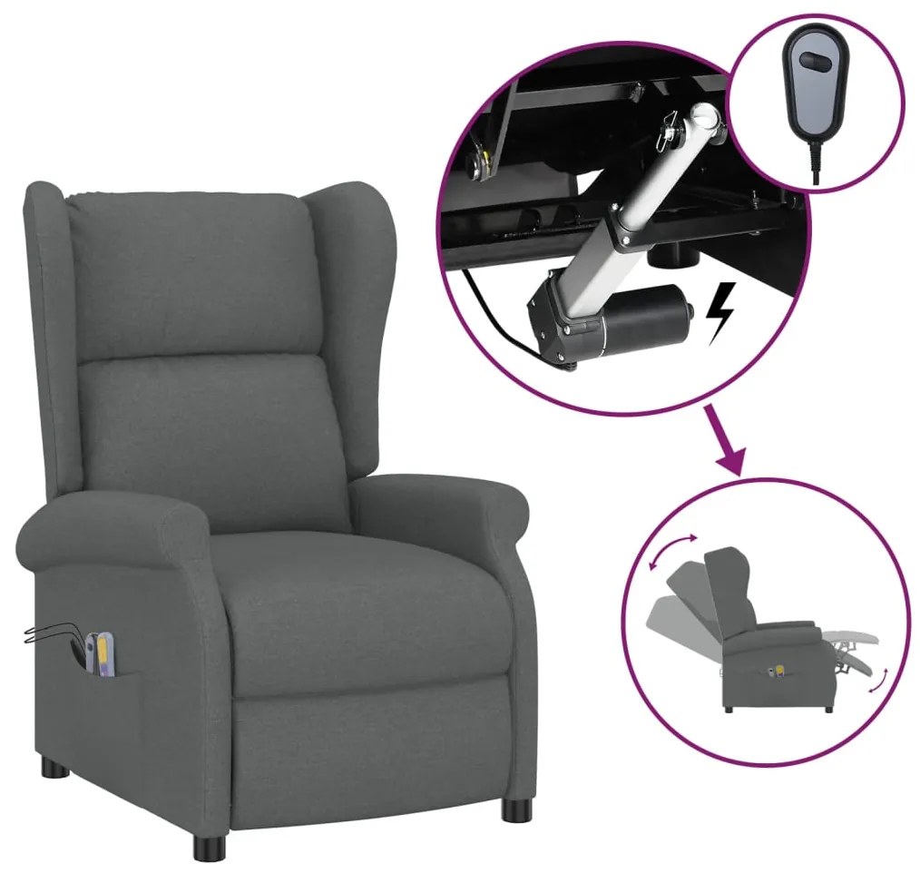 3098332 vidaXL Fotoliu de masaj electric spătar cu aripi, gri închis, textil