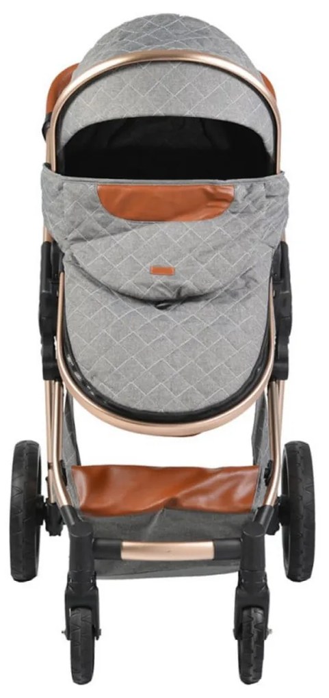 Carucior nou nascuti 2 in 1 NOVOKIDS™ Alma Gold PRO , Cu geanta bebe, Cadru Aluminiu , Amortizoare, Roti din cauciuc plin AVE, Landou, Modul sport,