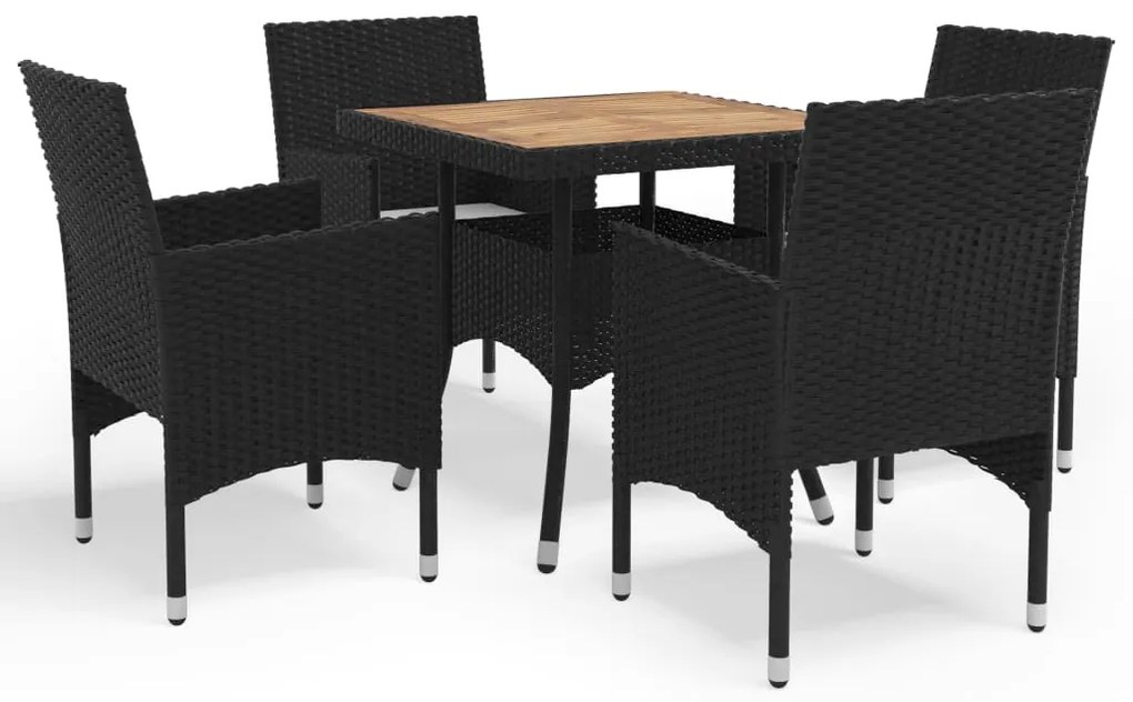 vidaXL Set mobilier grădină, 5 piese, negru, poliratan, lemn acacia