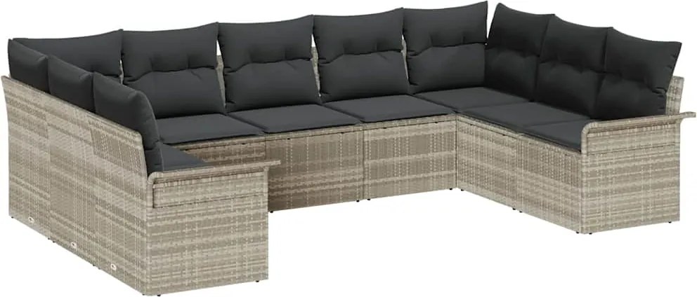 vidaXL Set de canapele pentru grădină 9 pcs Gri deschis poliratan