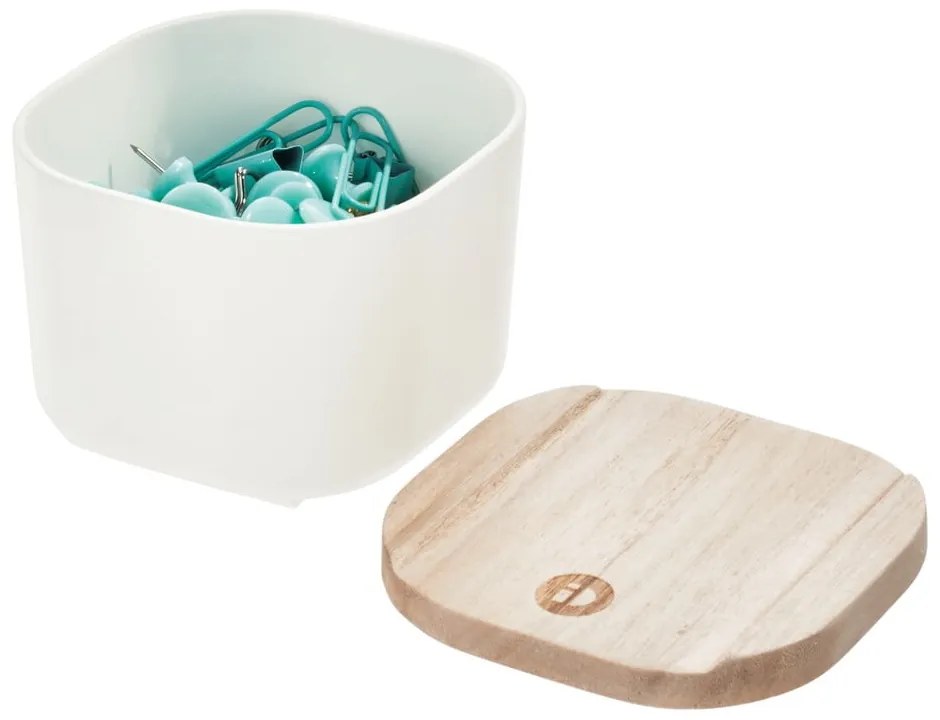 Cutie depozitare cu capac din lemn paulownia iDesign Eco, 9 x 9 cm, alb