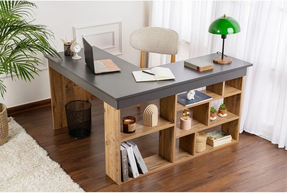 Birou cu aspect de lemn de pin 120x130 cm Vesper – Kalune Design