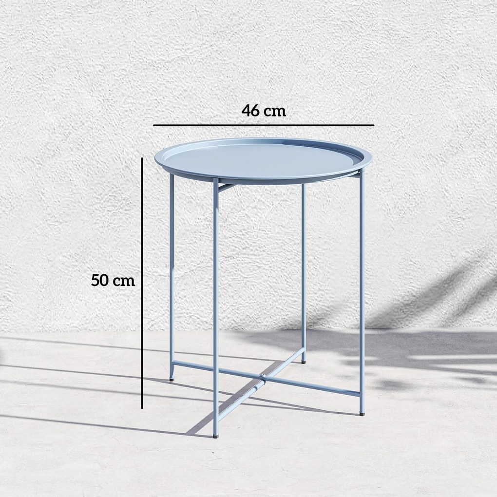 Outsunny Măsuță Rotundă Măsuță de Supliment Blat Detașabil cu Margine Ridicată Picioare Pliabile din Metal Ø46x50cm Albastru-Gri | Aosom Romania