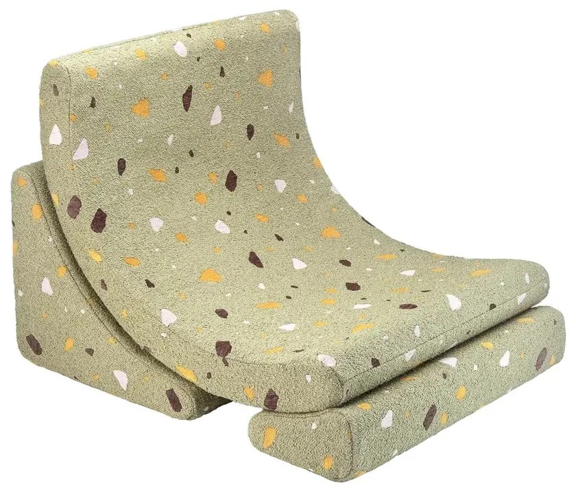 Fotoliu de copii verde cu tapițerie din țesătură bouclé/cu tapițerie din chenille Terrazzo Moon – Wigiwama