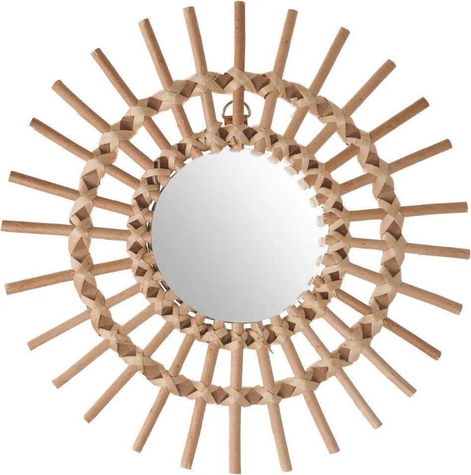 Oglindă în cadru de răchită, în formă de soare, Ø 30 cm