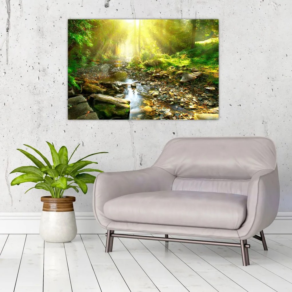 Tablou cu râul în pădurea verde (90x60 cm)