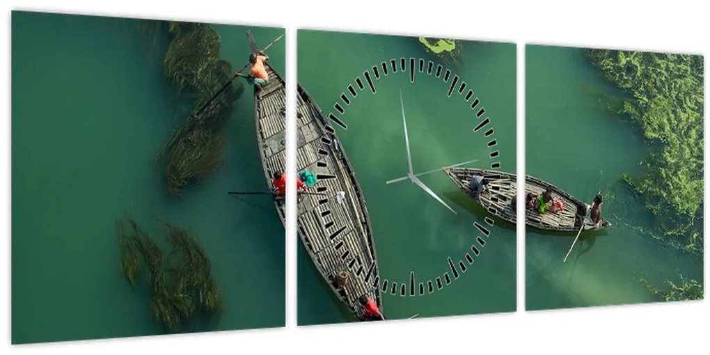 Tablou - Pescarii de pe râu (cu ceas) (90x30 cm)