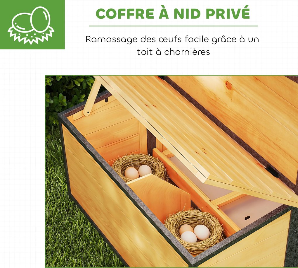 PawHut Cușcă pentru găini din lemn și oțel cu țarc, cuib, tavă pentru dejecții și acoperiș deschis 192x81,5x104cm portocaliu | Aosom Romania