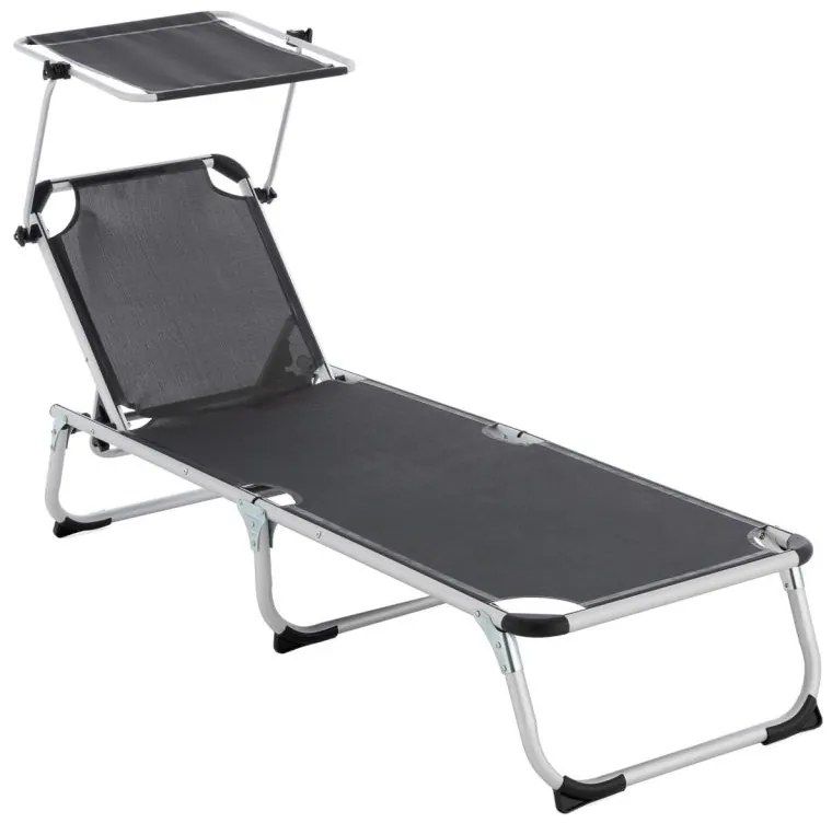 Șezlong de grădină, pliabil, baldachin, antracit 187 cm