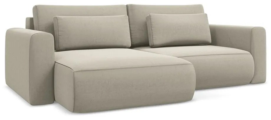 Colțar bej extensibil/cu spațiu de depozitare cu tapițerie din catifea (cu colț pe partea stângă/cu șezlong) Kapua – Makamii