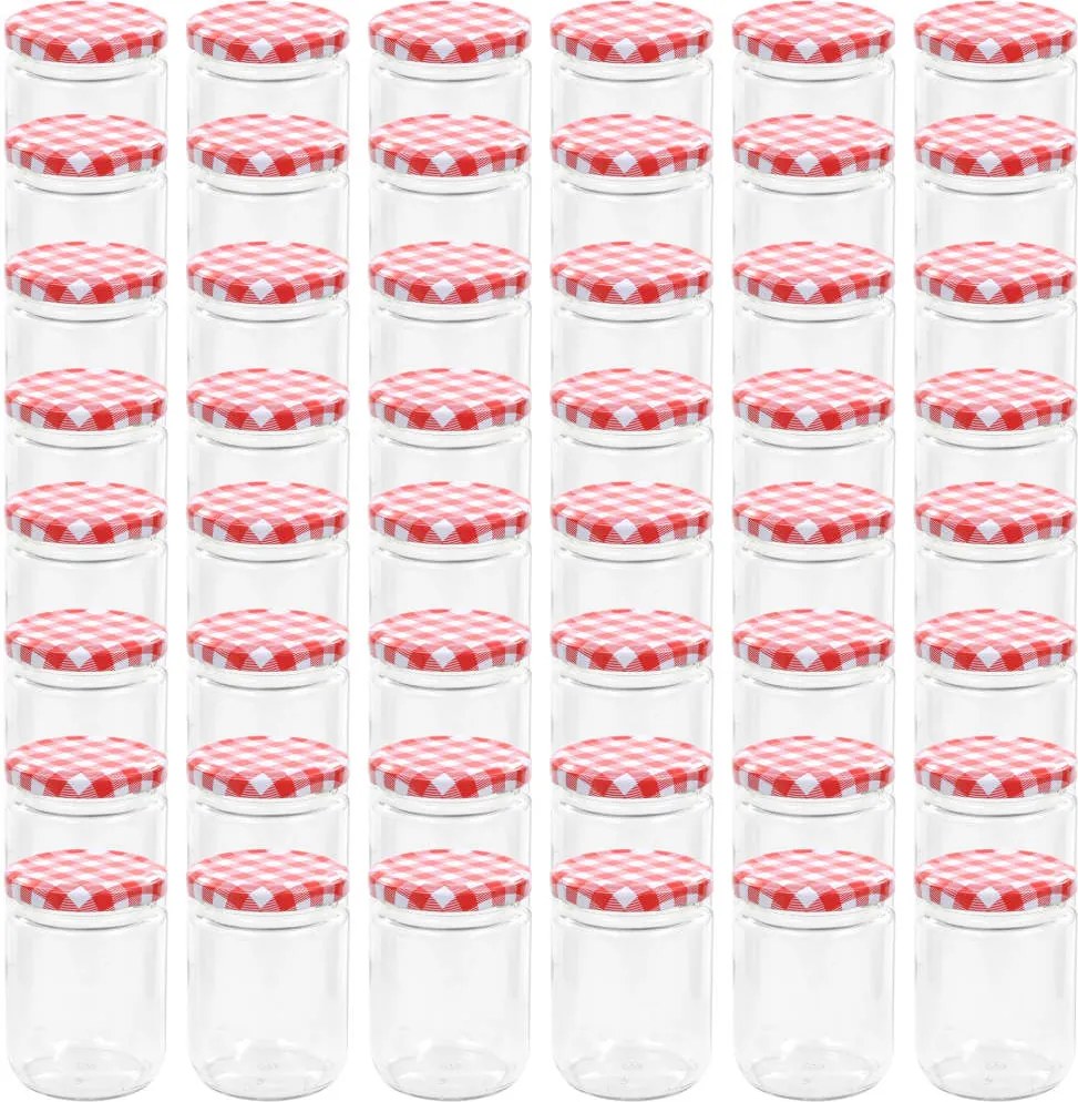 vidaXL Borcane de sticlă pentru gem capac alb și roșu, 48 buc, 230 ml