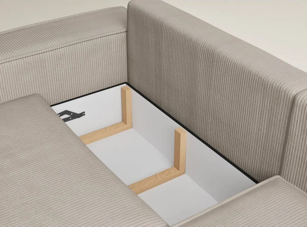 Colțar bej extensibil/cu spațiu de depozitare cu tapițerie din catifea reiată (cu colț pe partea dreaptă/în formă de ”L”) Tonga – Maison de Rêve