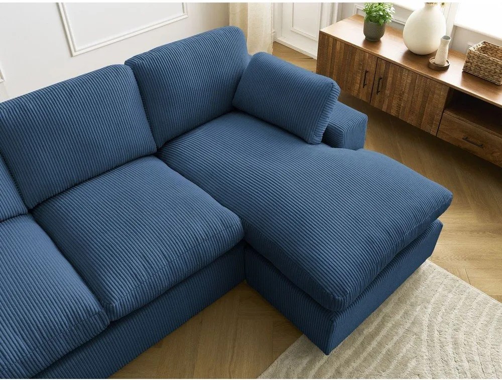 Colțar albastru cu tapițerie din catifea reiată Belair – Bobochic Paris