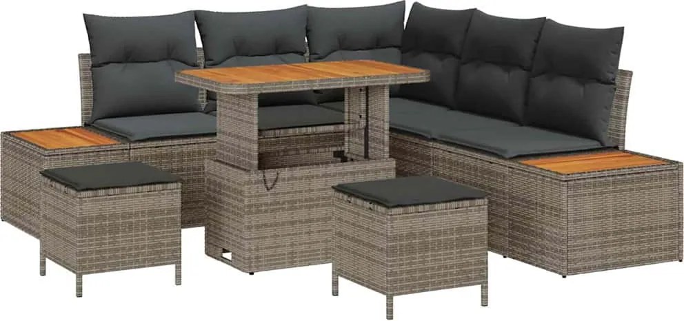 vidaXL Set de canapele pentru grădină cu pernă 8 pcs Gri Rattan poli