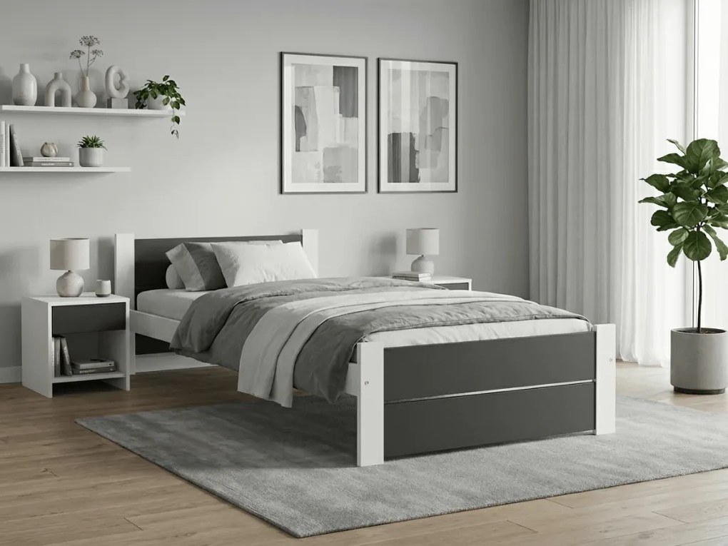 Pat de o persoana IKAROS DOUBLE 90 x 200 cm, antracit/alb Saltele: Cu saltele Sommera 18 cm, Somiera pat: Fara somiera