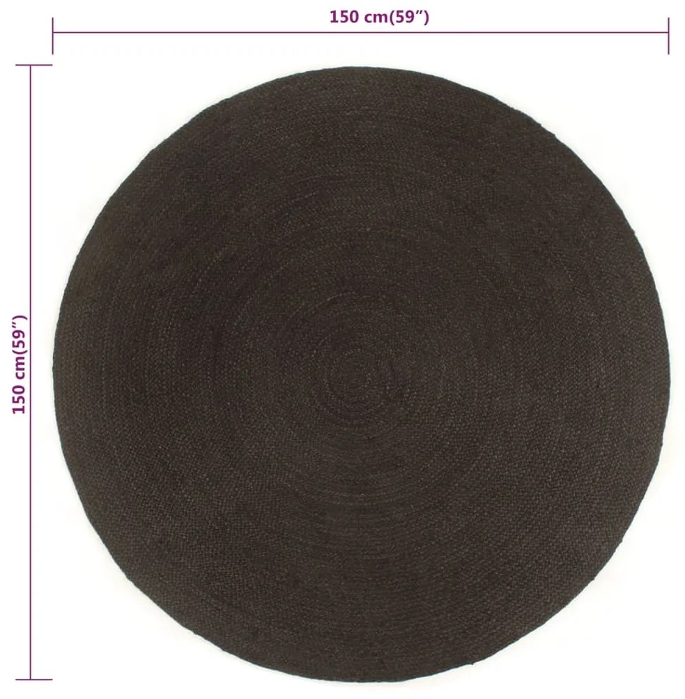 Covor impletit reversibil antracit natural 150 cm iuta rotund Antracit, 150 cm