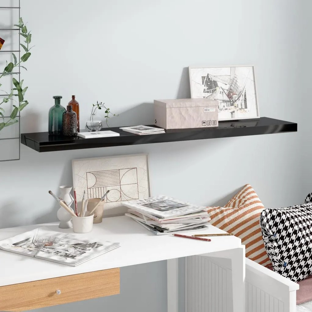 vidaXL Raft perete suspendat, negru extralucios, 120x23,5x3,8 cm, MDF