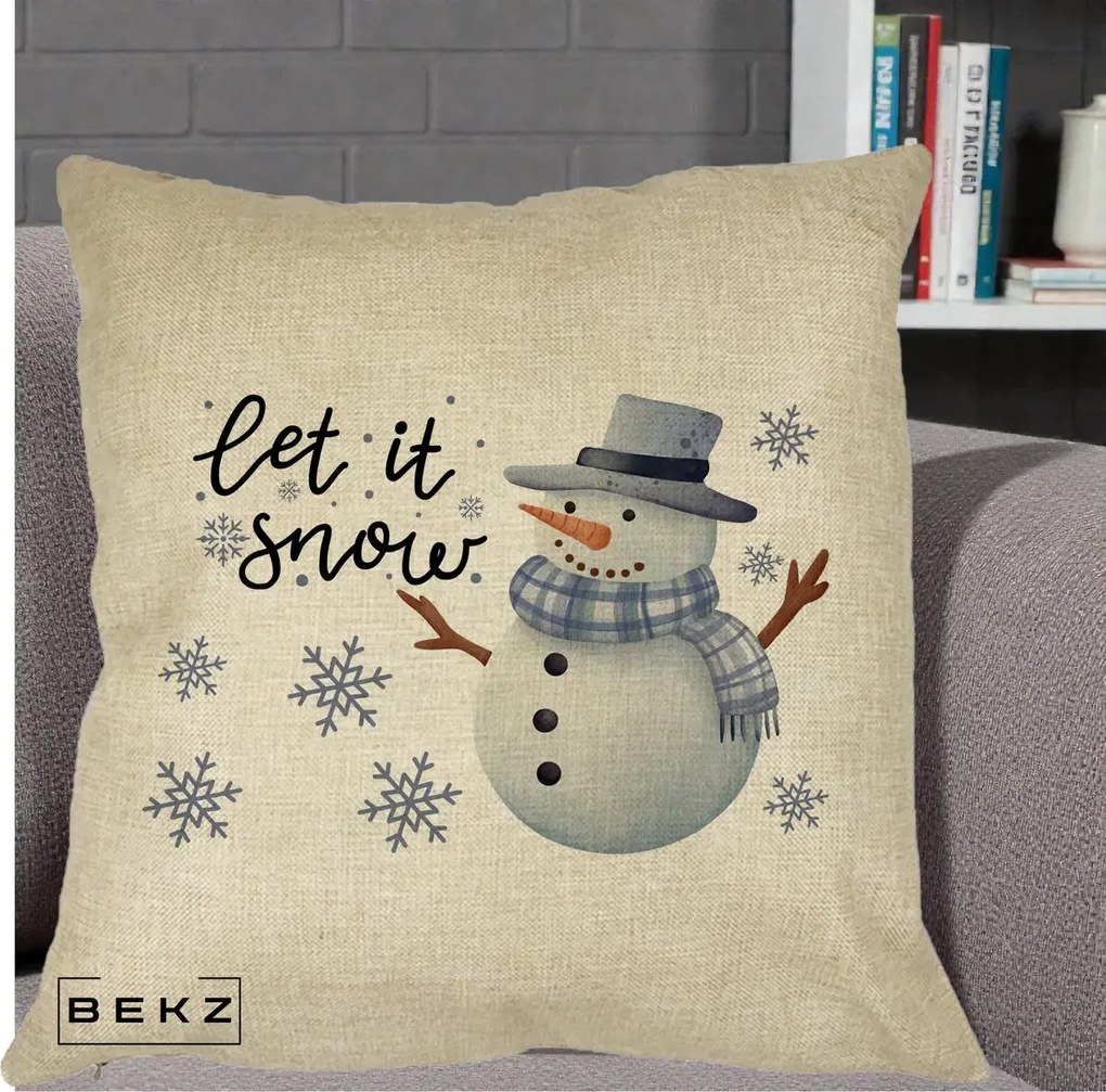 Perna Decorativa Let It Snow Om de Zapada, 40x40 cm, Crem, Husa Detasabila, Perna Inclusa, BEKZ®
