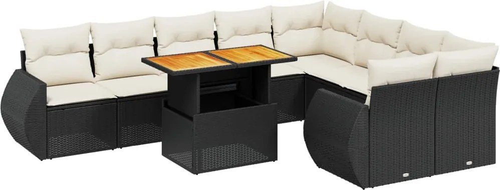 vidaXL Set canapele de grădină cu perne, 10 piese, negru, poliratan