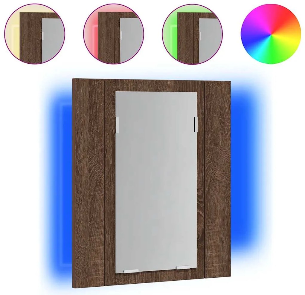 vidaXL Dulap cu oglindă de baie LED, stejar maro, 40x12x45 cm, lemn