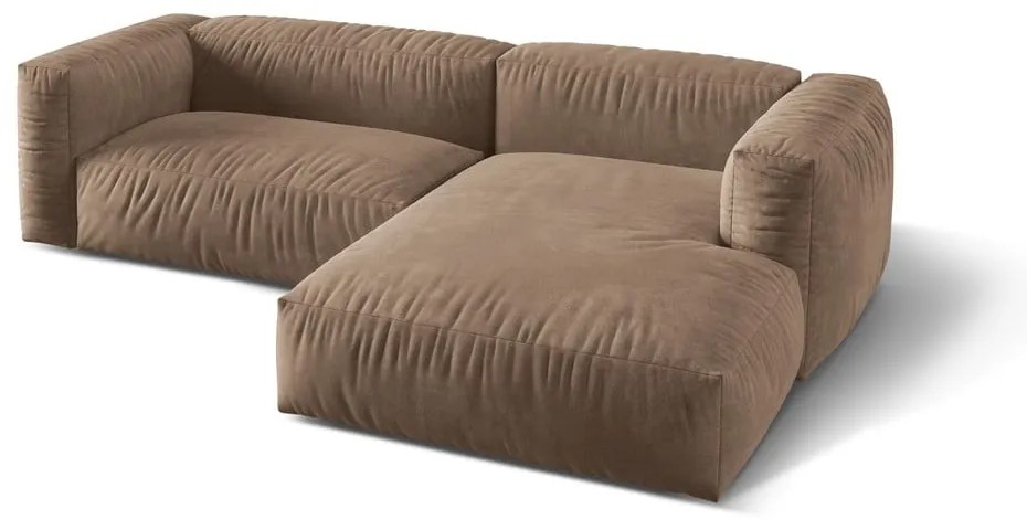 Colțar modular maro deschis cu tapițerie din catifea (cu colț pe partea dreaptă/cu șezlong) Martina – Micadoni