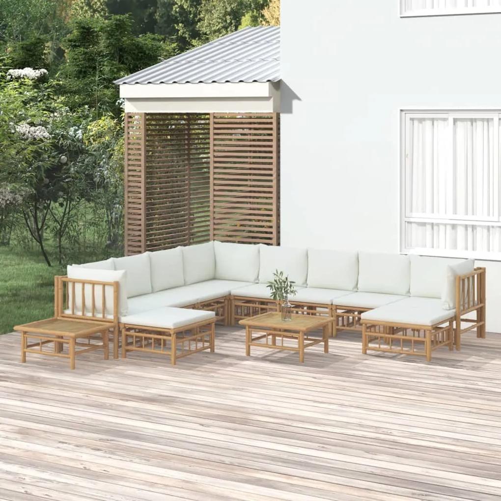 3155195 vidaXL Set mobilier de grădină cu perne alb crem, 12 piese, bambus