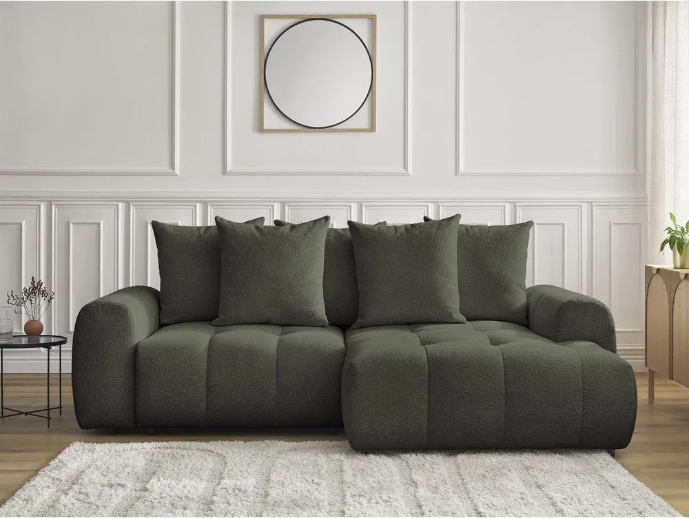 Colțar kaki extensibil/cu spațiu de depozitare cu tapițerie din chenille (cu colț pe partea dreaptă/cu șezlong) Roxelane – Bobochic Paris