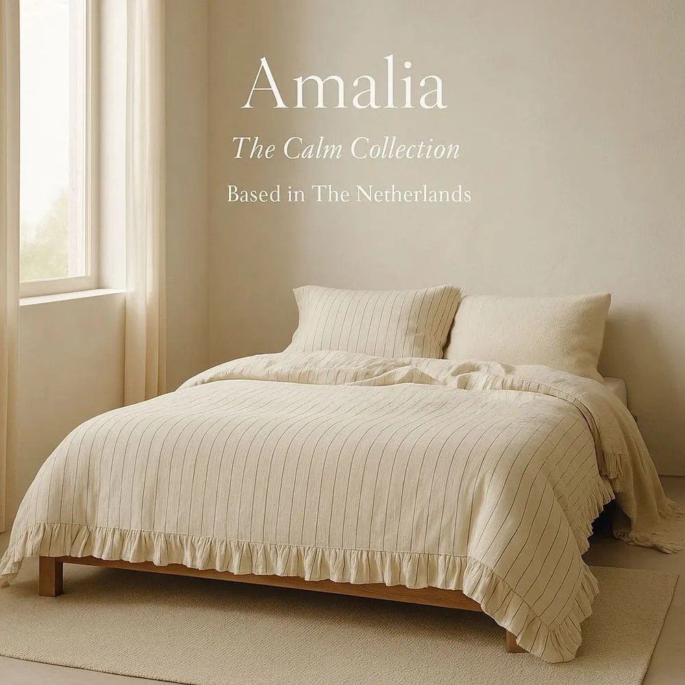 Lenjerie de pat bej din bumbac ranforcé pentru pat de o persoană 140x200 cm Amalia Striped – Mila Home Luxury