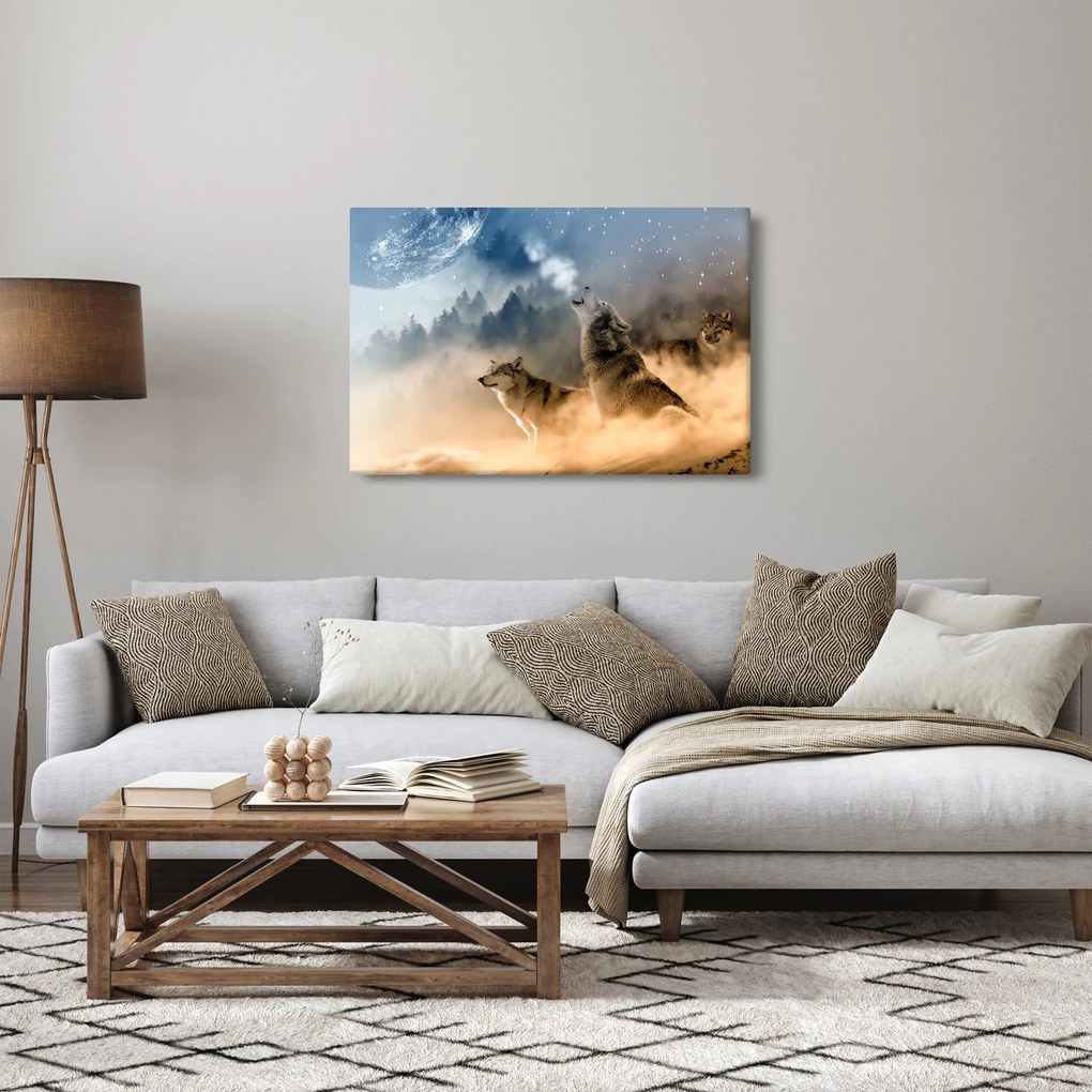 Tablou - lupii urlând la lună (90x60 cm)