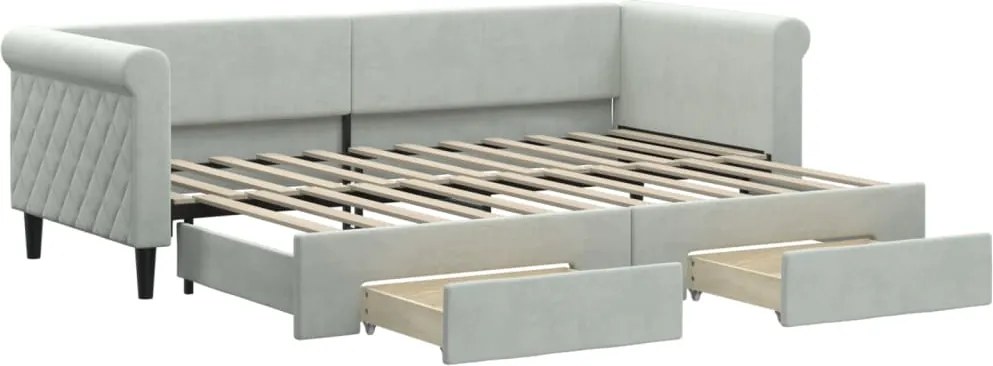 vidaXL Pat de zi cu extensie și sertare, gri deschis 80x200 cm catifea