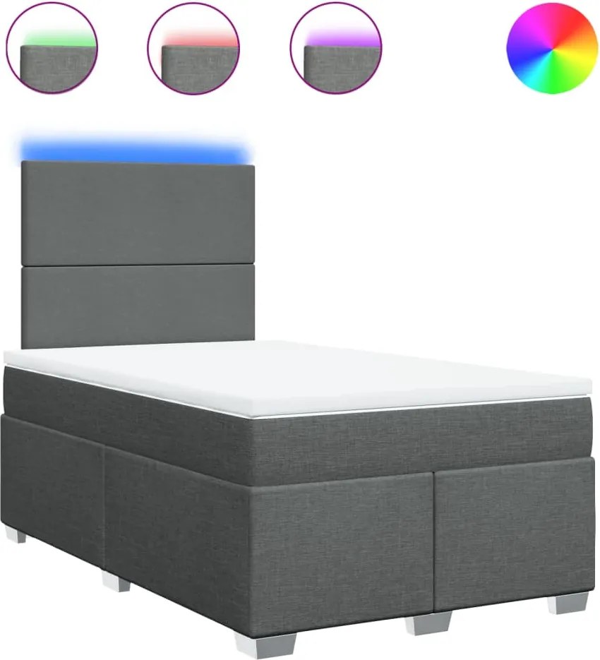 vidaXL Pat box spring cu saltea, gri închis, 120x200 cm, textil