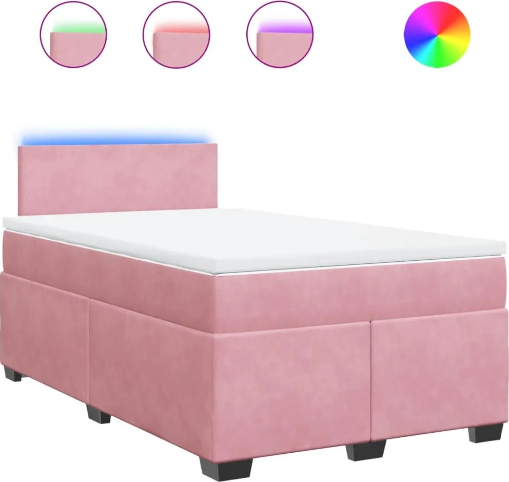 vidaXL Pat box spring cu saltea, roz, 120x200 cm, catifea